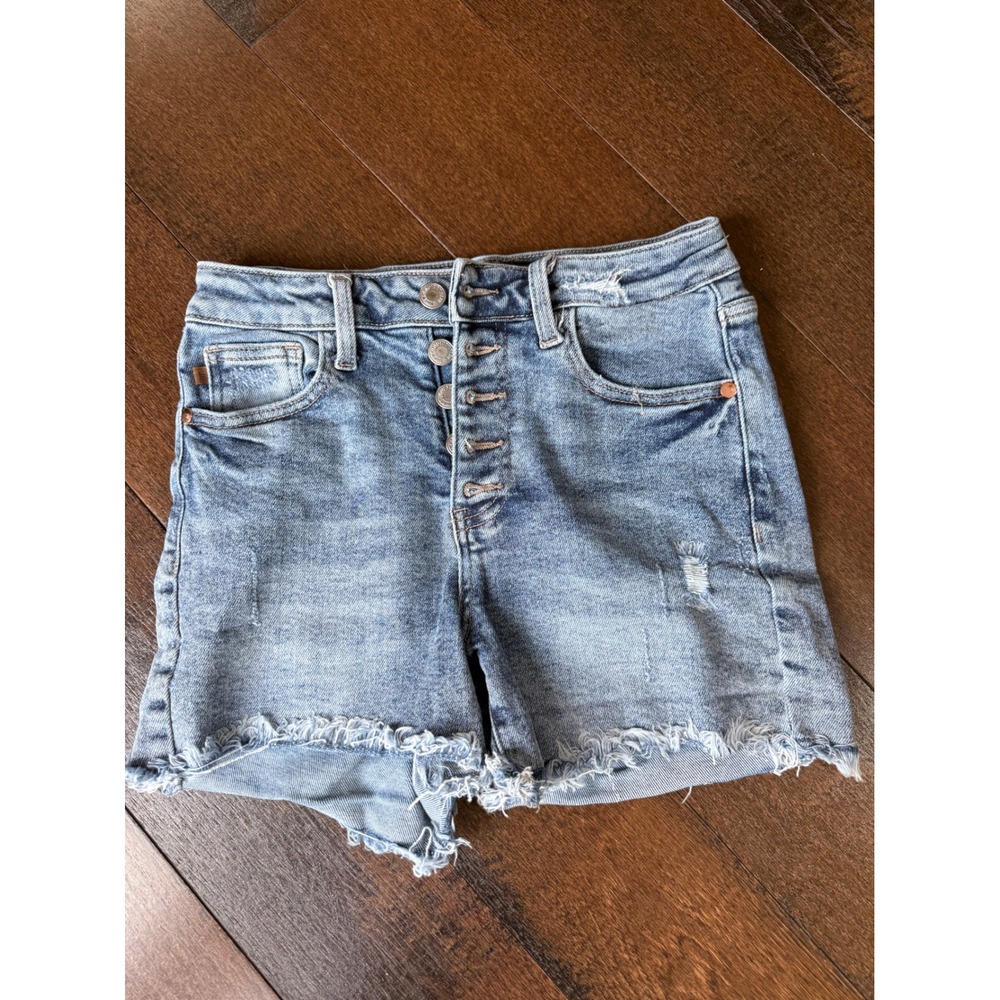 Judy Blue Denim Shorts women's S Blue High Waisted Button Fly Frayed Distressed